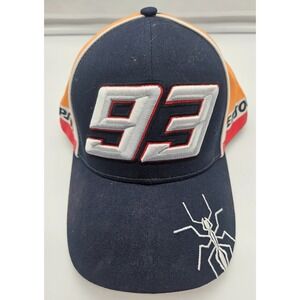 Marc Marquez Repsol Honda 93 Snapback Hat Navy Blue Orange Racing Cap Mens OSFM
